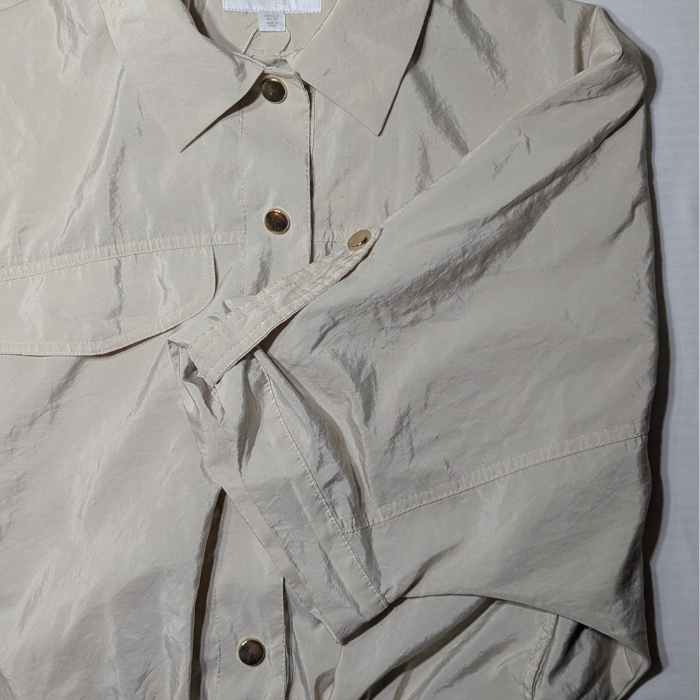 Zara Women Small Champagne Gold Button Cropped Bomber Utility Jacket S Shacket - Picture 4 of 9